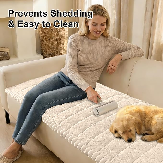 Smiry Non Slip Couch Covers for Dogs, Fuzzy Pet Couch Covers for 2-3 Cushion Sofa Pet Friendly, Soft Sofa Slipcovers Cushion Furniture Protector Washable (Apricot, 27.6" x 59")