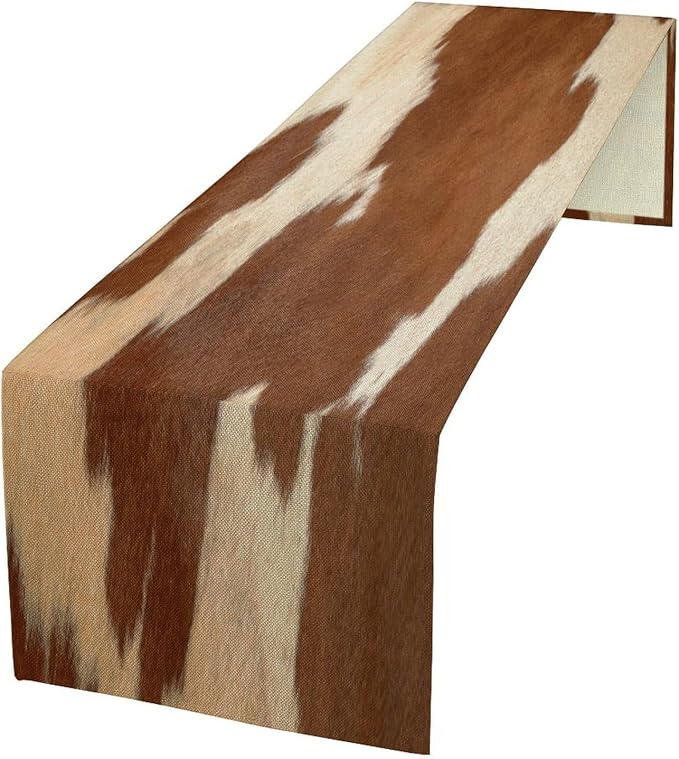 Cow Print Table Runner, Brown Cowhide Print Western Style Table Runner Country Farmhouse Cottage Cow Patten Table Decoration for Home Kitchen Dining 13x108 Inch
