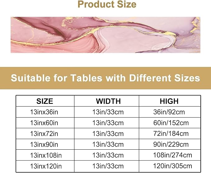 Marble Table Runner,Modern Abstract Pink Gold Marble Texture Pattern Table Runner for Coffee Table Dining Room Table Bedroom Party Holiday Decor 13x60inch