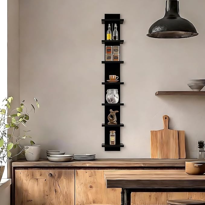 Homaterial 7 Tier Vertical Wall Shelf for Room Decor - Floating Shelves for Wall, Makeup Vanity, Perfect Display Storage for Small Spaces, Black Decorative Shelves