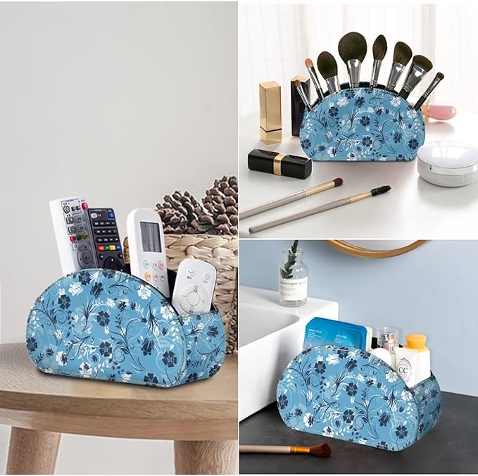 TV Remote Holder with 5 Compartments, Floral Print Office Desk Organizers - Vanity Organizers/Nightstand Accessory,Storage for Jewelry/Cosmetic Brushs/Pens
