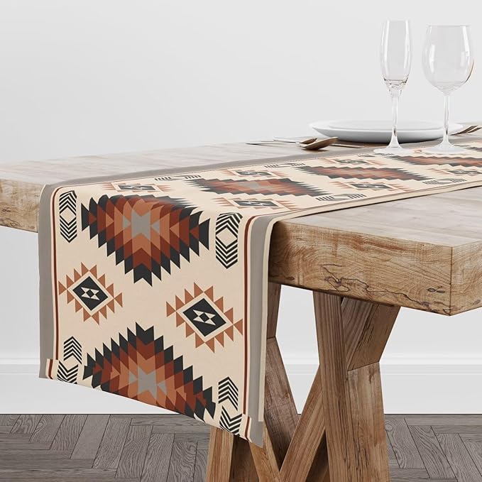 Aztec Southwest Table Runner,Ethnic Style Design Geometric Table Runners Table Setting Decor for Garden Farmhouse Wedding Party Holiday Dinner Home Coffe 13x70 Inch