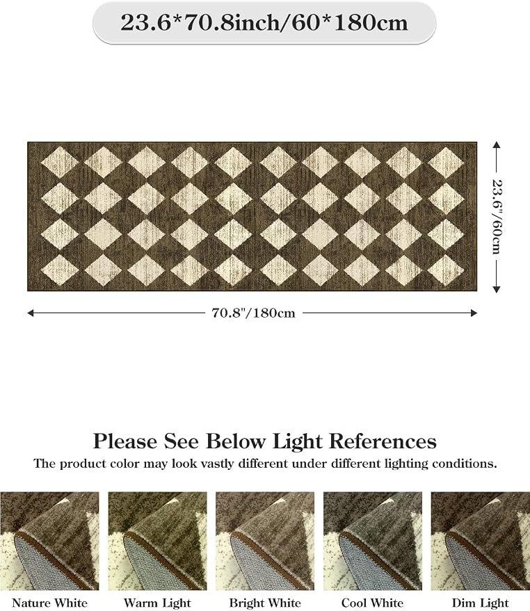 Lahome Zelie Washable Kitchen Runner Rug 2x6, Brown Rug Runners for Hallways 6 Feet Non Slip Bathroom Rugs Runner, Moroccan Trellis Non Skid Low Pile Laundry Room Carpet Runners for Bedroom Entryway