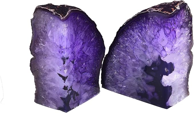 AMOYSTONE Agate Bookends Purple Decorative Stone Book Holders for Hardback Book or Cookbooks, Unique Stone Book Stoppers Bookends 4-5 LBS with Rubber Bumpers, Home Office Decor