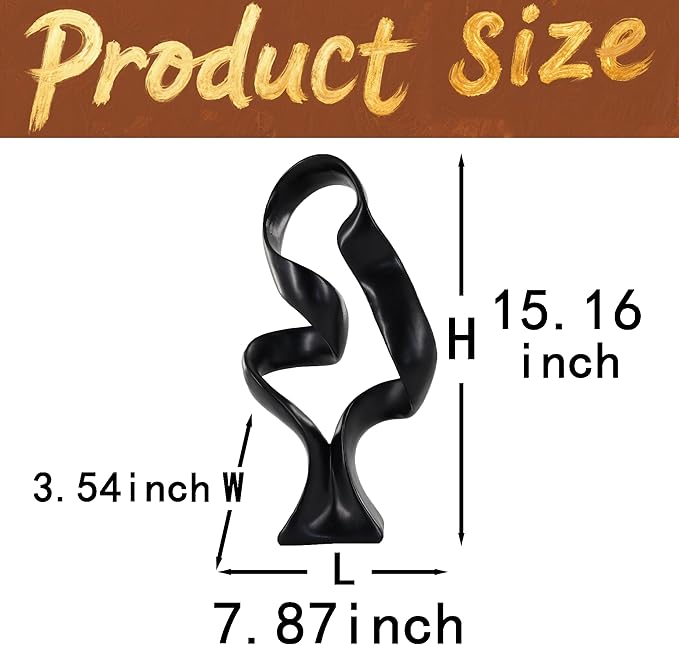 15" Modern Abstract Ribbon Decorative Sculpture, Knot Sculptures,Home Decor,Coffee Table Statues,Dining Living Room Desk Decor（Black）