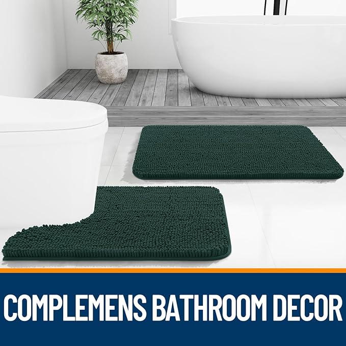 OLANLY Small Bathroom Rugs 24x16, Soft Absorbent Chenille Bath Rugs, Rubber Backing Quick Dry, Machine Washable Bath Mats for Bathroom Floor, Tub and Shower, Home Decor Accessories, Blackish Green