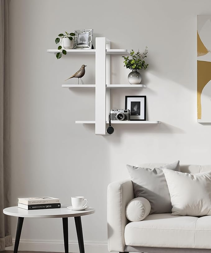 SUMGAR White Floating Shelves for Wall Mounted Shelving Unit All Pine Wood 3 Tier Large Shelf for Bedroom Living Room Office Bathroom Home Decoration Storage Plant Photo Display Modern 20in