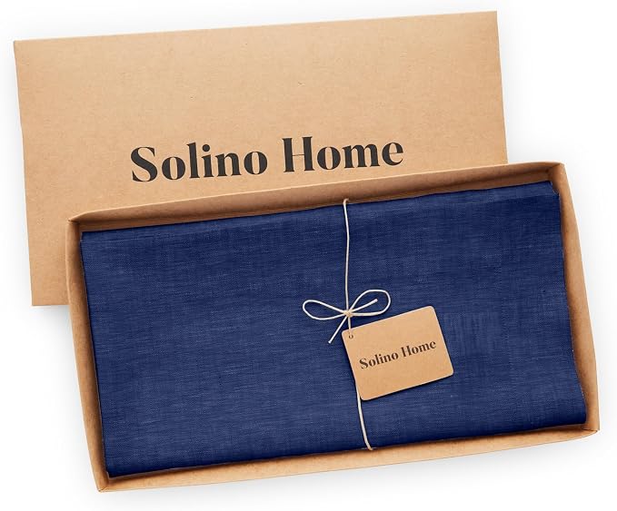 Solino Home Royal Blue Linen Tablecloth 52 x 52 Inch - 100% Pure Linen Square Table Throw - Athena, Machine Washable Tablecloth