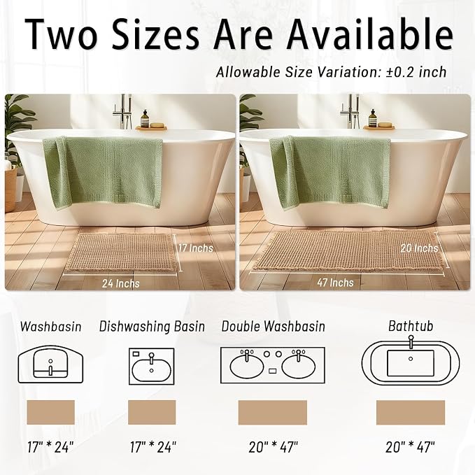 Waffle Bath Mat Set of 2, Non Slip Waffle Rugs for Bathroom, Super Absorbent & Quick Dry Soft Shower Mat for Bathroom & Kitchen Floor, Machine Washable Bath Rugs (Brown)