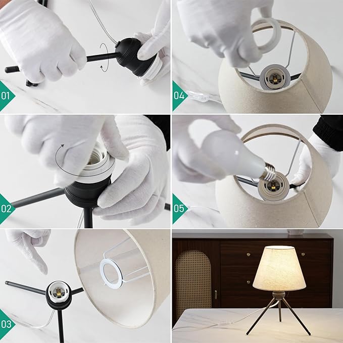 Modern Table Lamp Small Bedside Lamp Metal Linen 13.8 Inches, Soft Light (3000K), Simple Style Design, Button Switch, Suitable for Nightstand Bedroom Lamp, Study and Dormitory (Sand Black)