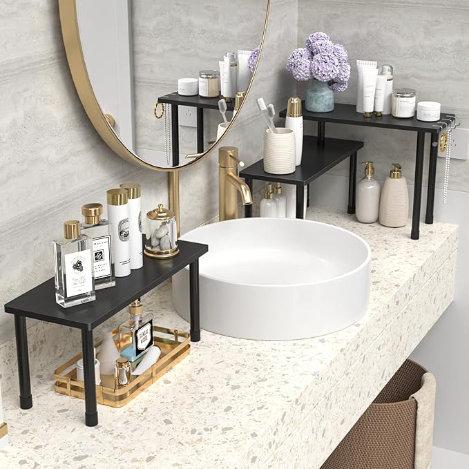 JayRex Bathroom Organizer Countertop Counter 2 Tier Kitchen Corner Counter Shelf Separable for Multiple Use