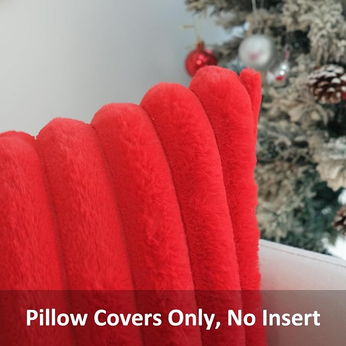 JOJUSIS Pack of 2 Faux Fur Plush Decorative Throw Pillow Covers Couch Cushion Case Soft Pillowcases (Red, 24 x 24-Inch)