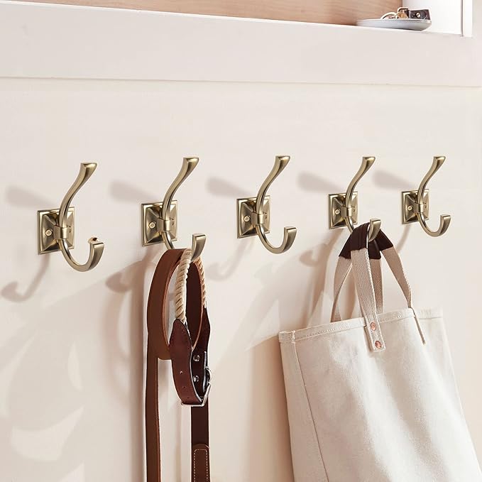 TUNNY Antique Design Wall Hanging Coat Hooks - Champagne Bronze Coat Hooks, Pack for 5 Entry Shoe Cabinets, Wardrobe Bathroom Bedroom Furniture Hardware