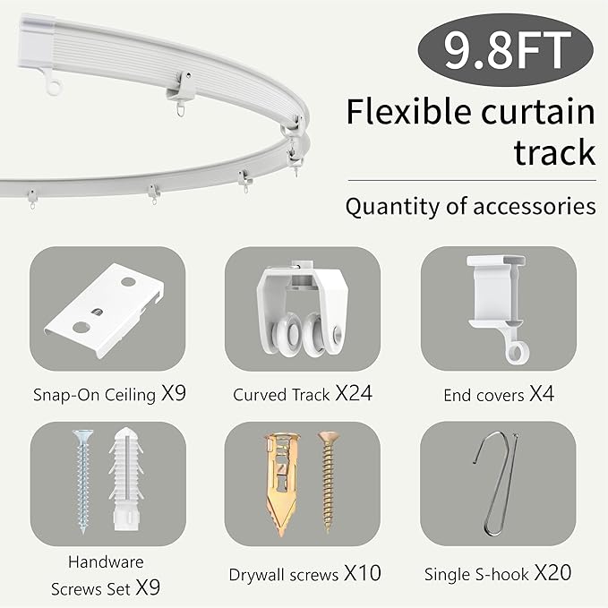 Room Divider Curtains & Flexible Bendable Tracks Set,Privacy Dividers Ceiling Track Curtain Window Blackout Curtains for Living Room Bedroom (W100 × H84 in 1 Panel Grey Drape & White Rail)