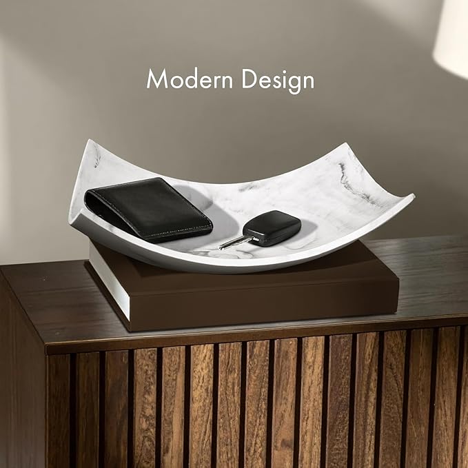 Creative Scents White Marble Look Coffee Table Decor for Living/Dining Room, Modern White Catch-All Key Dish Decor for Entryway, Decorative Bowl for Home Décor - Fruit Bowl for Kitchen Counter