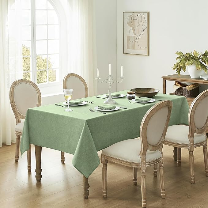 Softalker Large Rectangular Sage Tablecloth 104 x 60 inch Faux Linen Table Cloths Stain and Wrinkle Resistant Table Cover for 6 Foot Rectangle Dining Table for Summer, Outdoor, Birthday, Coffee