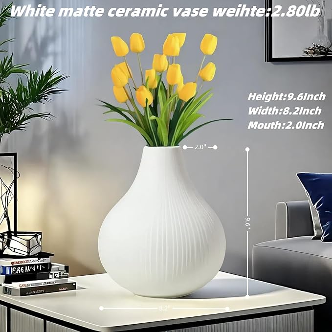 Large Ceramic Vase Modern Vase White Vase for Room，Big Belly Vases Minimalism Style for Home Decor，Flower Vases Decorative Vase for Shelf Decor/Table/Living Room/Kitchen/Office (White, 9.6Inches)