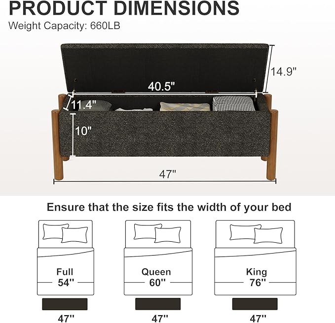 Storage Ottoman Bench, End of Bed Bench for Bedroom