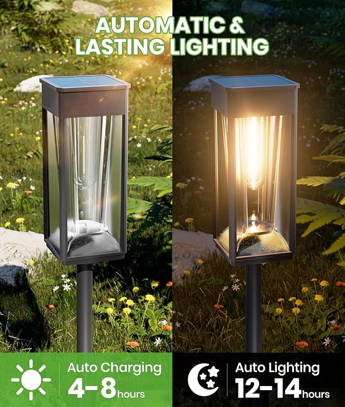 BITPOTT Solar Pathway Lights Outdoor,Bright Solar Lights for Outside, Waterproof Auto On/Off Garden Lights Solar Powered Landscape Lights for Yard Walkway Driveway Lawn (Warm&Cool, 12 Pack)