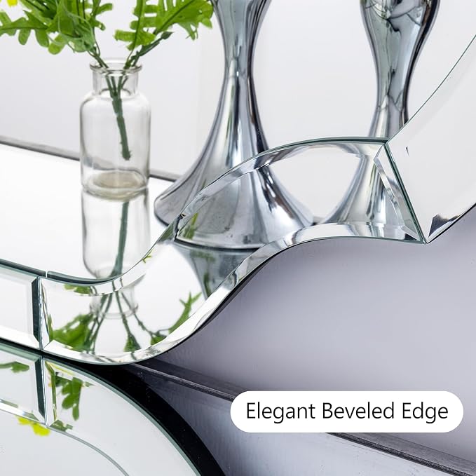 47" x 32" Large Wall Mirrors for Living Room, Modern Elegant Decorative Mirror with Beveled Glass Scalloped Corner, Horizontal or Vertical Hanging for Bathroom, Entryway, Dining Room