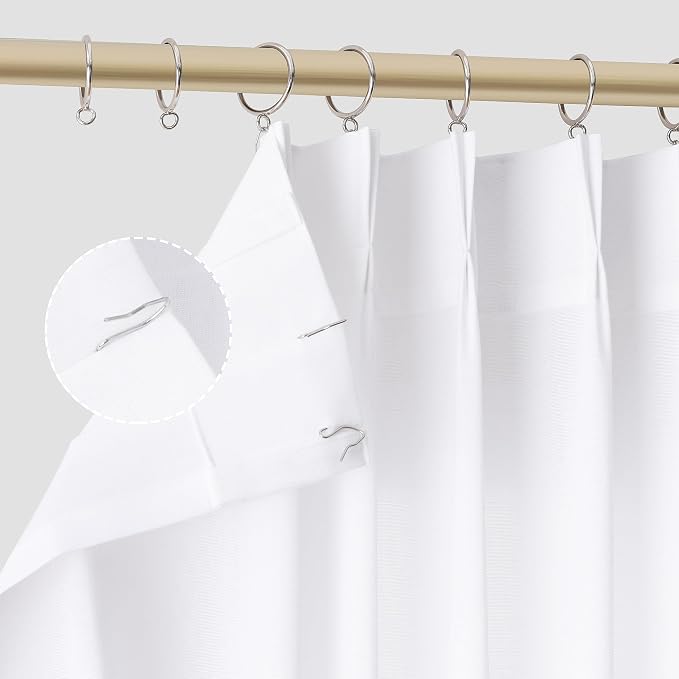 Aersas White Pinch Pleated Linen Curtains 105 Inches Long for Living Room Pinch Pleat Hooks for Track Back Tab Light Filtering Boho Farmhouse Semi Sheer 105 Inch Curtain for Dining Room Bedroom