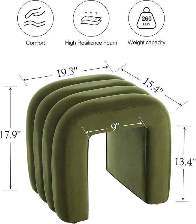 ONEVOG Velvet Pouf Ottoman,Olive Green Foot Rest for Couch 18 inch Cute Vanity Chair for Makeup, Sturdy Frame, Living Room Decor, Upholstered Footrest for Dorm, Bedroom