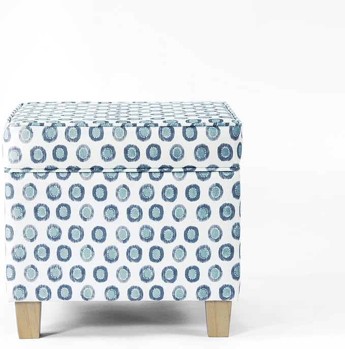 Homepop Classic Square Storage Ottoman with Lift Off Lid | Ottoman with Storage for Living Room & Bedroom, Small Multi Green Medallion Ikat Print