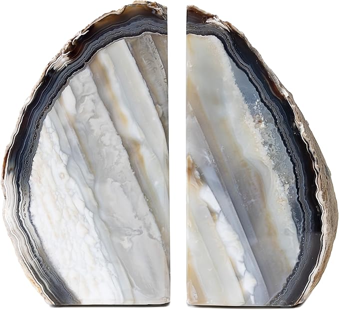 Nature's Decorations Natural Agate Bookends - A-Quality Large Heavy Duty Geode, Earth Tone & Neutral Stone Decor, Crystal Gift, 1 Pair (4-6 lbs)