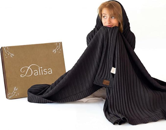 100% Organic Cotton Knit Blanket Denise -Soft and Lightweight, Breathable All-Season Throw for Bed, Sofa, or Lounge Area -GOTS Certified-Perfect for Home and Bedroom Styling (Black, 60x80)