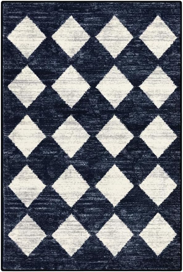Lahome Zelie Moroccan Trellis Area Rug, 2x3 Small Black Checkered Entryway Rug Non Slip Kitchen Mat, Stain Resistance Indoor Modern Floor Soft Throw Carpet for Front Door Bathroom Sink Bedroom