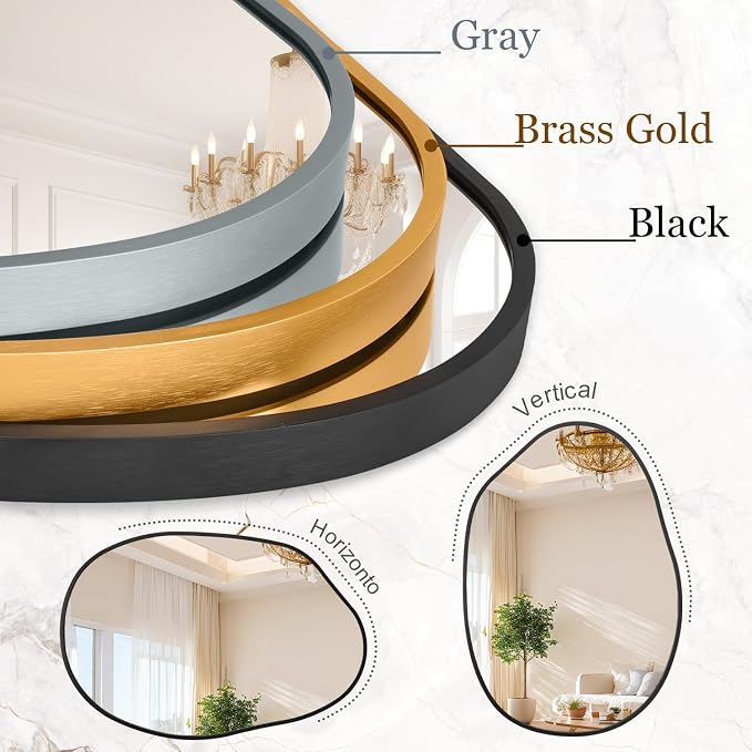 Irregular Wall Mirror, Wall Mirrors Decorative 22"x30" Black Asymmetrical Bathroom Mirrors Aluminum Alloy Frame for Bedroom, Living Room, Cloakroom, Entryway
