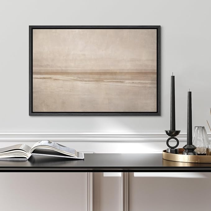 SIGNWIN Framed Canvas Print Wall Art Calm Neutral Beach Horizon Minimal Coastal Landscape Illustrations Modern Art Decorative Boho Relax/Zen Nordic for Living Room, Bedroom, Office - 24"x36" BLACK