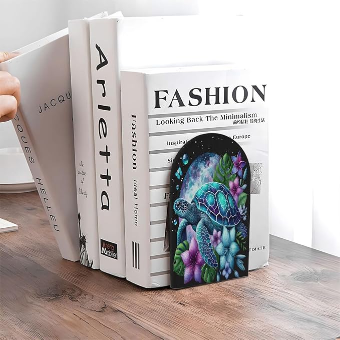 Galaxy Animal Turtle 2Pcs Book Ends for Shelves Non-Skid Wood Bookends Decorative Back to School Books Holders Book Stoppers Bookshelf Accessories for Desk Home Office School Decor (1 Pair)