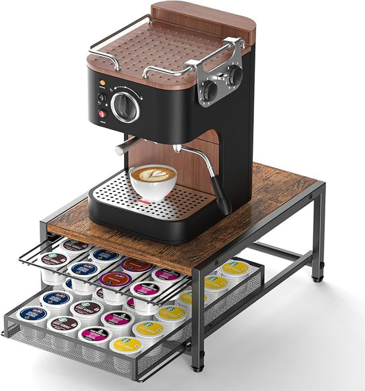 Kssiaz K Cup Holder, 2-tier Coffee Pod Holder for 48 Pods, K Cup Drawer Organizer with Sliding Storage Drawer, Coffee Bar Station Organizer for Countertop, Space Saving, Home & Office, Black