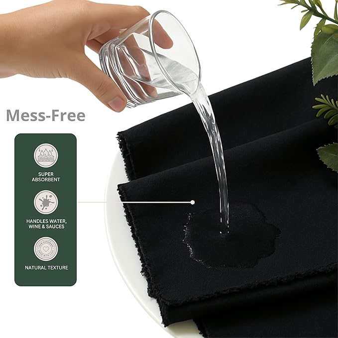 Palisa Premium Cotton Dinner Napkins Set of 12 | Black Frayed Edge Rustic Farmhouse Table Linen | Soft Washable Long Lasting Durable Cloth Serviettes for Wedding Dining Decor 18x18 Inch