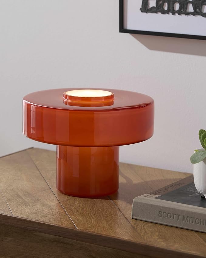 BoutiqueRugs Lauenhagen Contemporary Geometric Glass Bedside Table Lamp for Bedroom Nightstand - Modern End Side Lighting for Living Room - Brown, Rust - 7" H