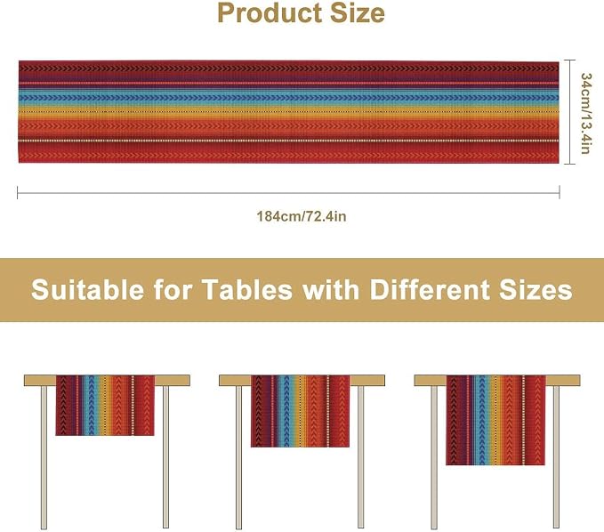 YCness Mexican Table Runner Striped Mexican Poncho Pattern Traditional National Ornament Table Runner for Party Living Room Home Bedroom Kitchen, 13x108 Inch