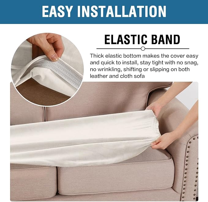 H.VERSAILTEX Velvet Stretch Individual Couch Cushion Cover Plush Cushion Slipcover for Sofa Cushion Furniture Protector Seat Cushion Sofa Cover (1 Piece Sofa Cushion Cover, Porcelain White)