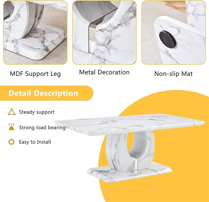 LKTART Rectangle Coffee Table for Living Room, Imitation Marble Coffee Tables with Storage, Modern Stable Base Center Tea Table for Dining Room Small Space Apartment (43.3''L×22.4''W-White)