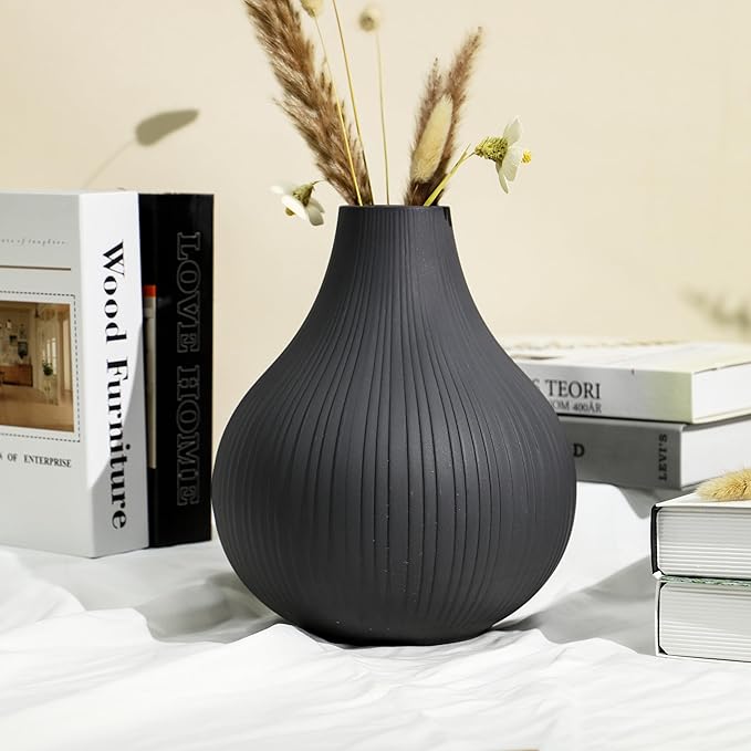 Large Ceramic Vase Modern Vase Black Gray Vase for Room, Big Belly Vases Minimalism Style for Home Decor，Flower Vases Decorative Vase for Shelf Decor/Table/Living Room/Office (Black Gray, 9.5Inches)