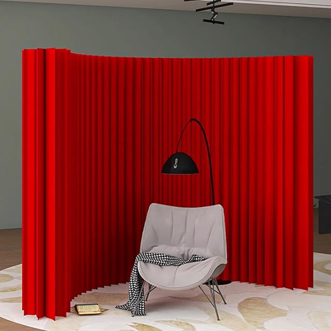 Paper Room Divider, Portable Office Partition Wall, Indoor Folding Folding Screen for Office Room, Studio, Dorm & Retail Spaces, Decorative Party Events Background, Red