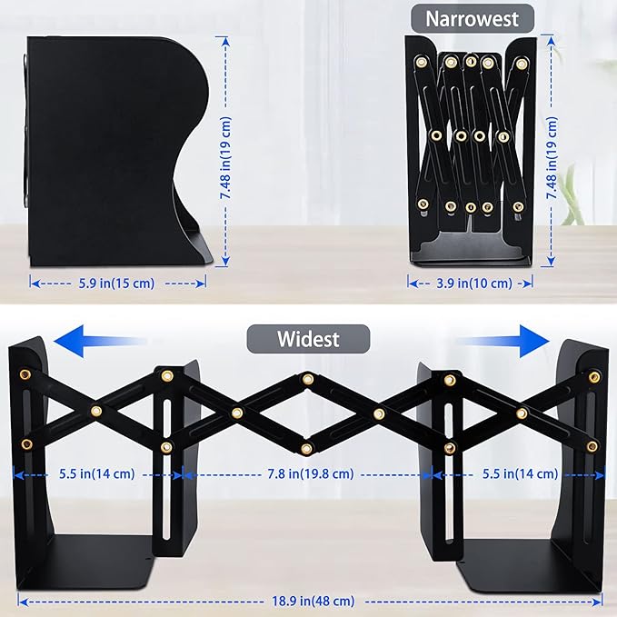 Non Skid Book Ends to Hold Books, Carooyac Metal Adjustable Book Ends Decorative Bookends for Home Office, Heavy Duty Kids Bookshelf Magazine Holder Book Organizer for Desk