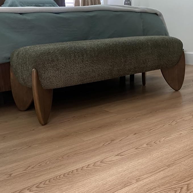 CIMOTA Green End of Bed Bench for Bedroom/Hallway/Dress Room/Living Room, Modern Entryway Bench, Boucle Window Bench with Padded Seat/Scalloped Wooden Legs, 50 Inch Long/Chenille