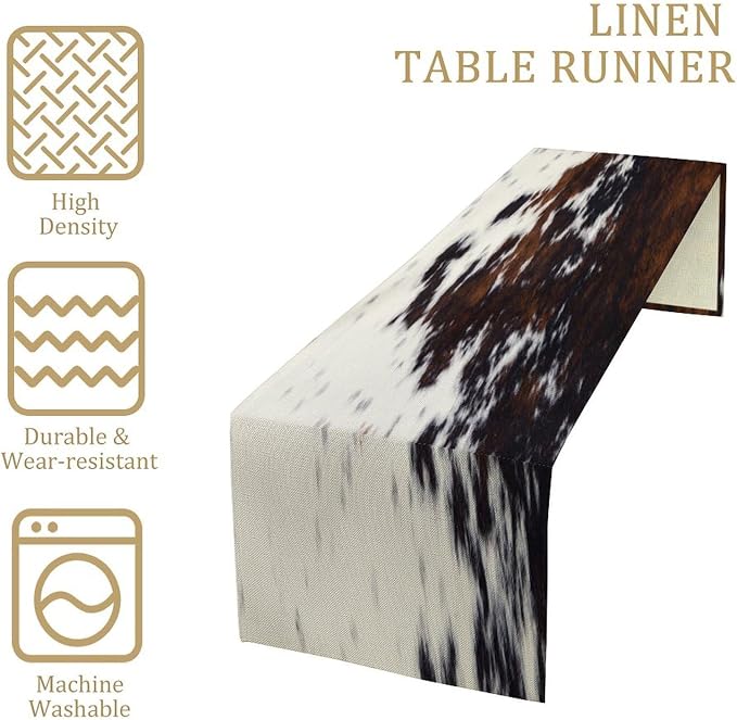 Cow Print Table Runner, Black White Cowhide Print Western Style Table Runner Country Farmhouse Cottage Cow Patten Table Decoration for Home Kitchen Dining 13x120 Inch