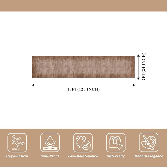 2x10 ft Washable Hallway Runner Rug – Non-Slip Long Carpet Runners for Kitchen Entryway Bedroom Living Room Bathroom,Stain-Resistant Low-Pile Modern Abstract Neutral (Warm Taupe,2x10)