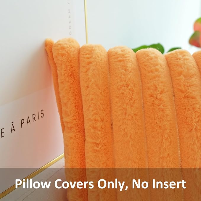 JOJUSIS Pack of 2 Faux Fur Plush Decorative Throw Pillow Covers Couch Cushion Case Soft Pillowcases (Orange, 12 x 20-Inch)