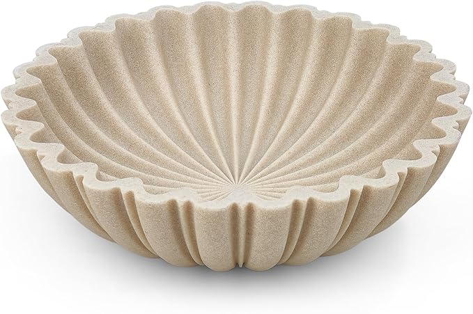Decorative Bowl for Home Decor, 10.6" Large Modern Beige Scalloped Fruit Bowl for Coffee Table, Entryway Table, Kitchen Counter, Centerpiece for Keys or Candy
