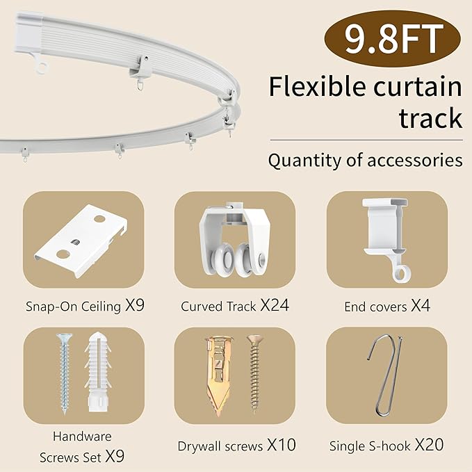 Room Divider Curtains & Flexible Bendable Tracks Set,Privacy Dividers Ceiling Track Curtain Window Blackout Curtains for Living Room Bedroom (W100 × H84 in 1 Panel Beige Drape & White Rail)