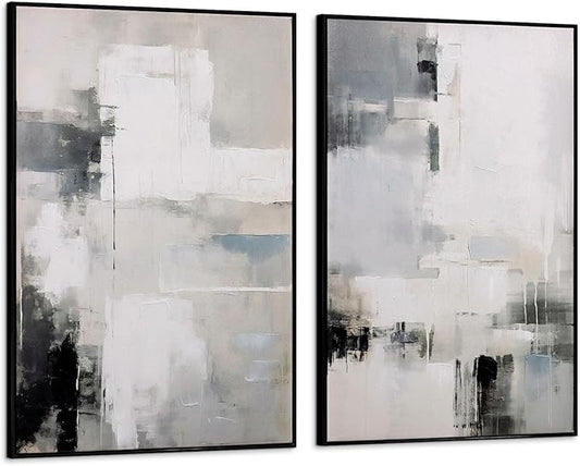 SAFERRYHOME Abstract Wall Art Modern Grey Black Framed Large Canvas Paintings for Living Room Bedroom Office Decor,Ready to Hang, 24x36 Inches, Set of 2