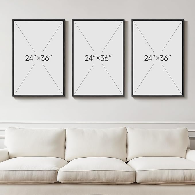 Large Framed Boho Neutral Abstract Wall Art for Living Room, 3 Piece Canvas Prints Paintings Artwork for Walls, Minimalist Brown Beige Gold Geometric Pictures for Hallway Stair Office Wall Decor 24x36